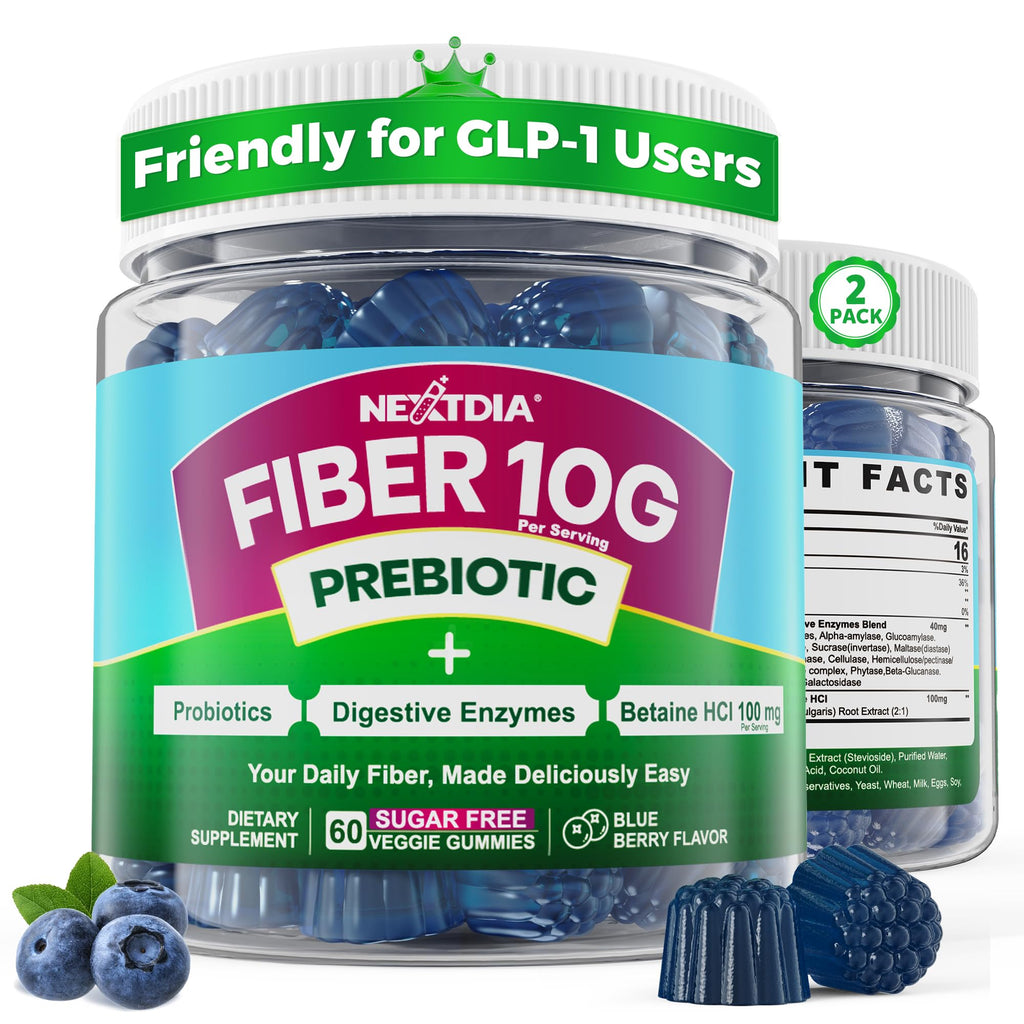 Fiber Gummies for Adults, GLP-1 Friendly 10g Prebiotic Fiber Gummies, 60Cts | Fiber Supplement + Enzymes, Probiotics & Betaine for Digestive & Gut Health and Regulate Bowel Movement, Vegan, Sugar Free