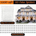 Famoby 1200 sqft Halloween Spider Webs and 50pcs Fake Spiders Super Stretch Cobwebs Party Decorate for Halloween Theme Indoor and Outdoor Decoration