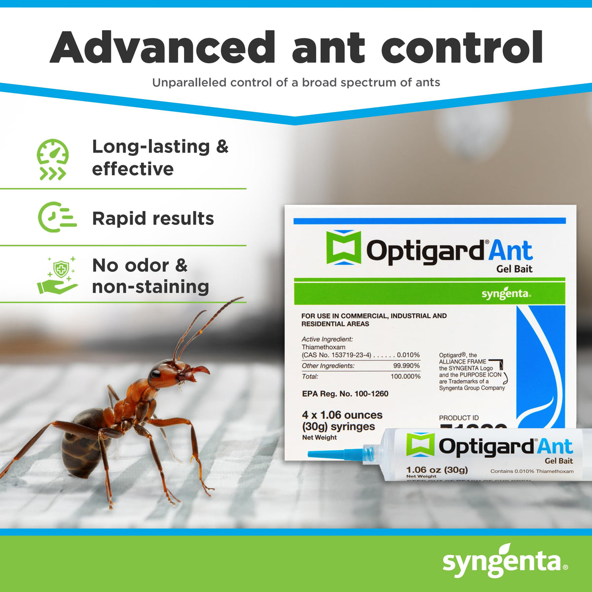Syngenta - TRTD11568 - Optigard Ant Bait Gel Box - 4 Tubes w/ Plunger - 30g each tube, White