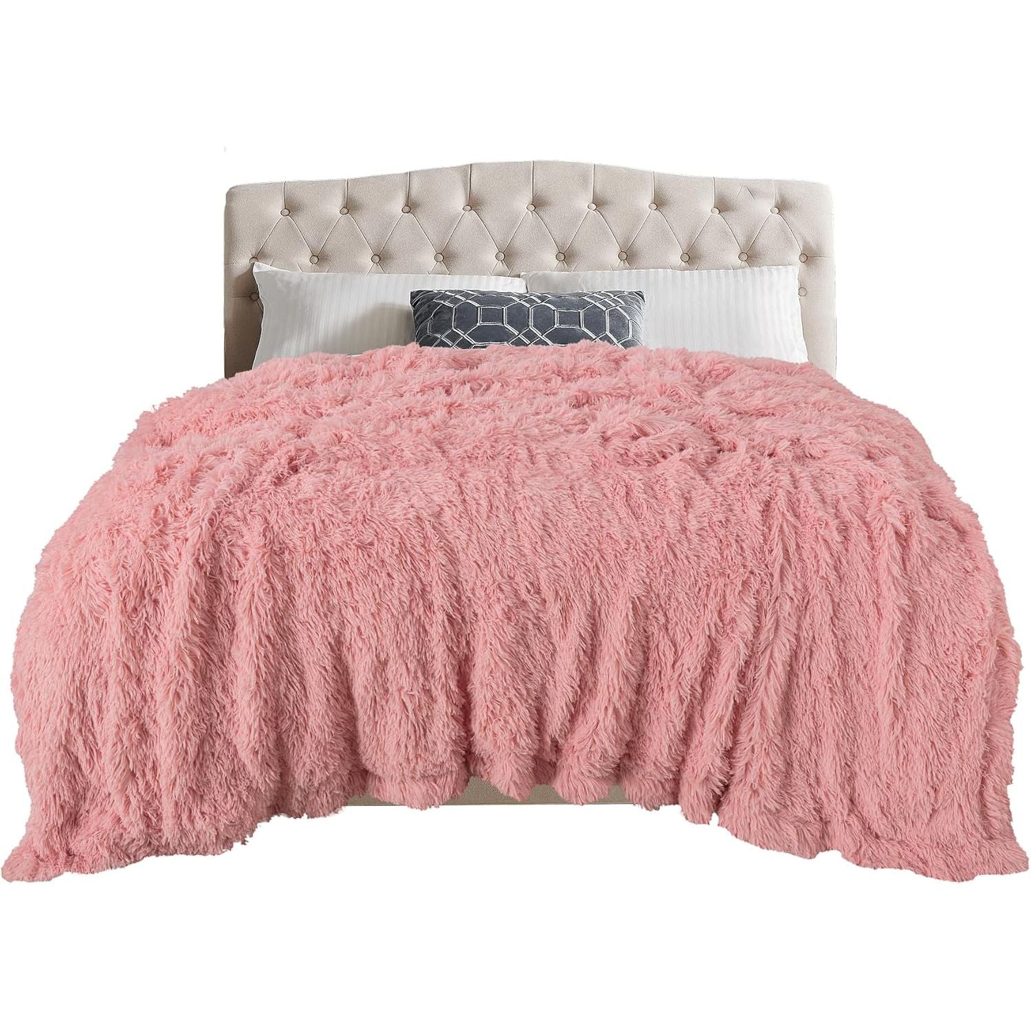 Buy now TOONOW Extra Soft Fuzzy Faux Fur Throw Blanket 50"x60", Reversible Lightweight Fluffy Cozy Plush Comfy Microfiber Fleece Decorative Shaggy Blanket for Couch Sofa Bed, Pure White 78"x90" Pink at indiglob india