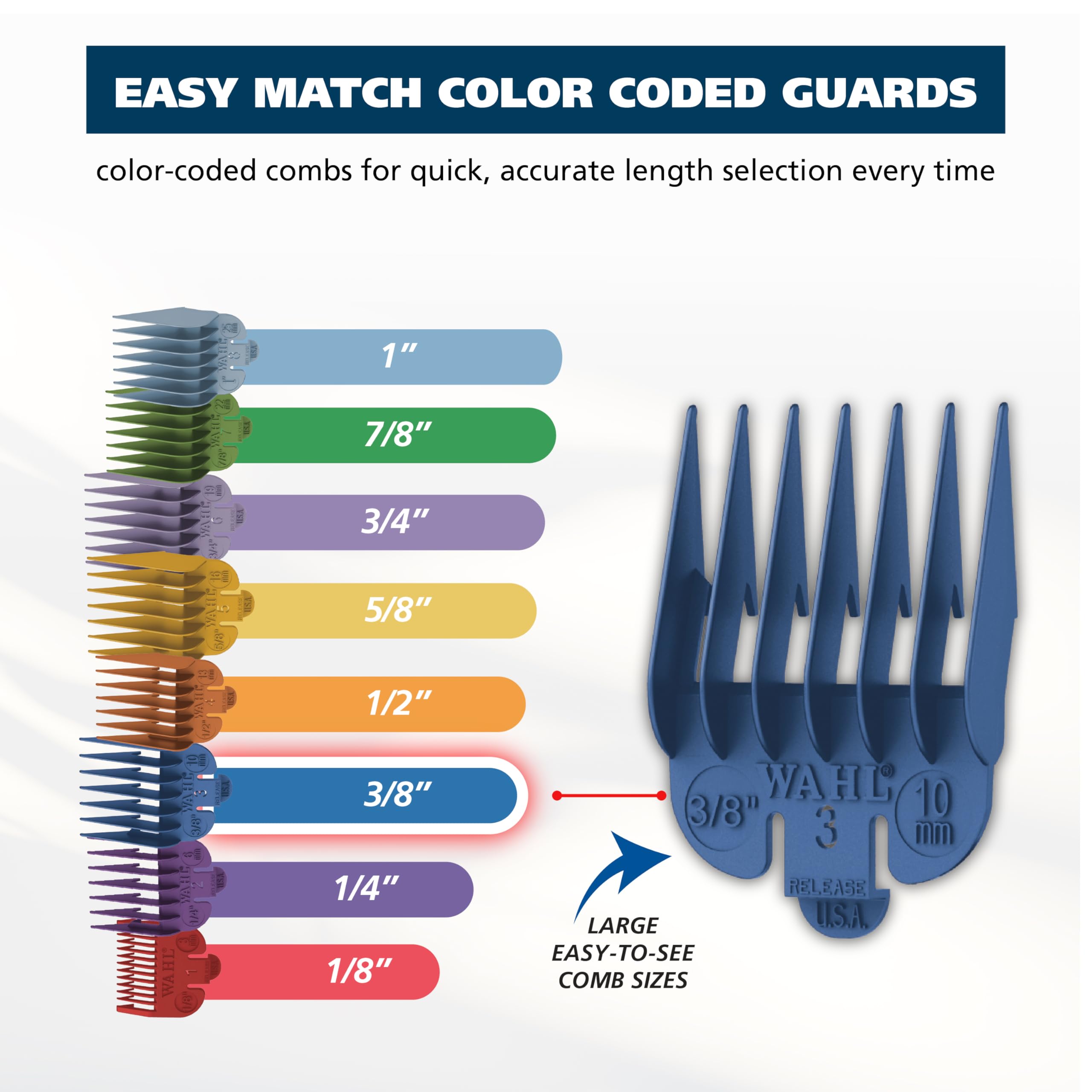 Wahl Color Pro Cordless Rechargeable Hair Clipper & Trimmer, Color Guards | Cordless At-Home Haircuts For Men, Women & Children With Easy Match Color Coded Guide Combs – Model 9649P