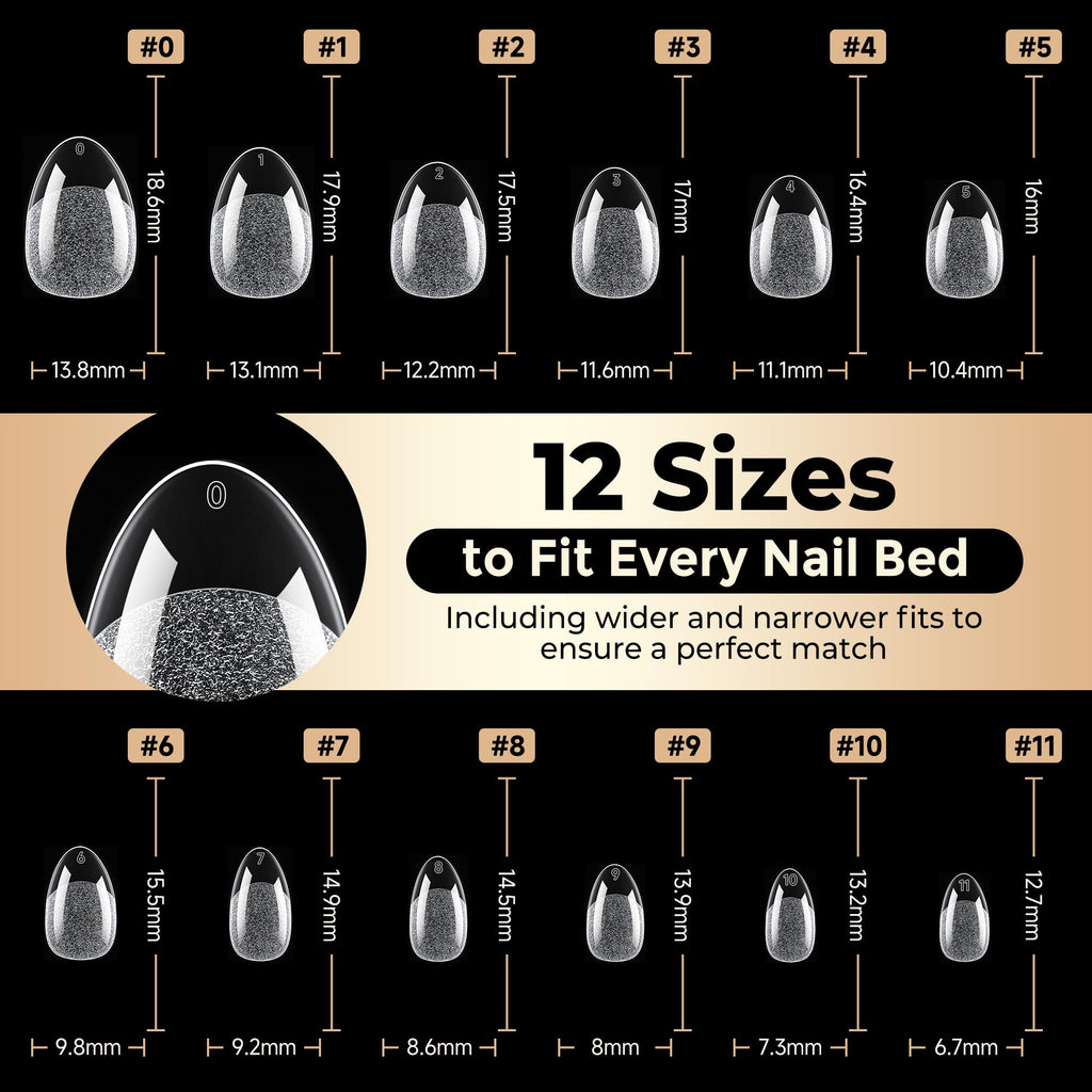 Luckyfairy Extra Short Almond Nail Tips 504pcs Soft Gel Short Nails 12 Size | Pre-Shaped Clear Press On Almond Nails, Half Matte Full Cover Short Nail Tips Acrylic, Natural Almond Shape, Nail Art DIY
