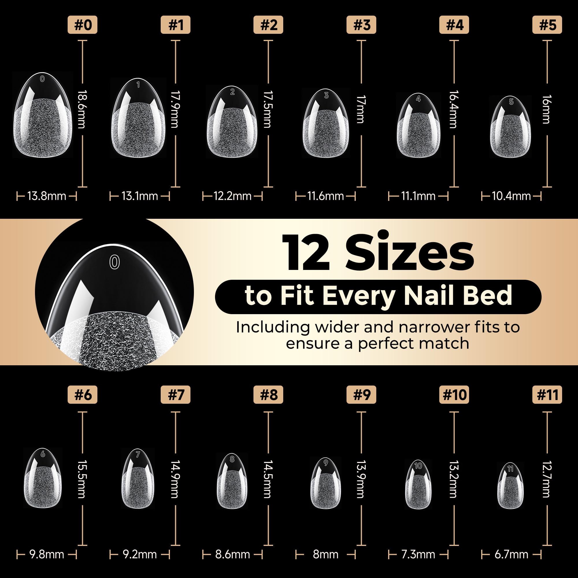 Luckyfairy Extra Short Almond Nail Tips 504pcs Soft Gel Short Nails 12 Size | Pre-Shaped Clear Press On Almond Nails, Half Matte Full Cover Short Nail Tips Acrylic, Natural Almond Shape, Nail Art DIY