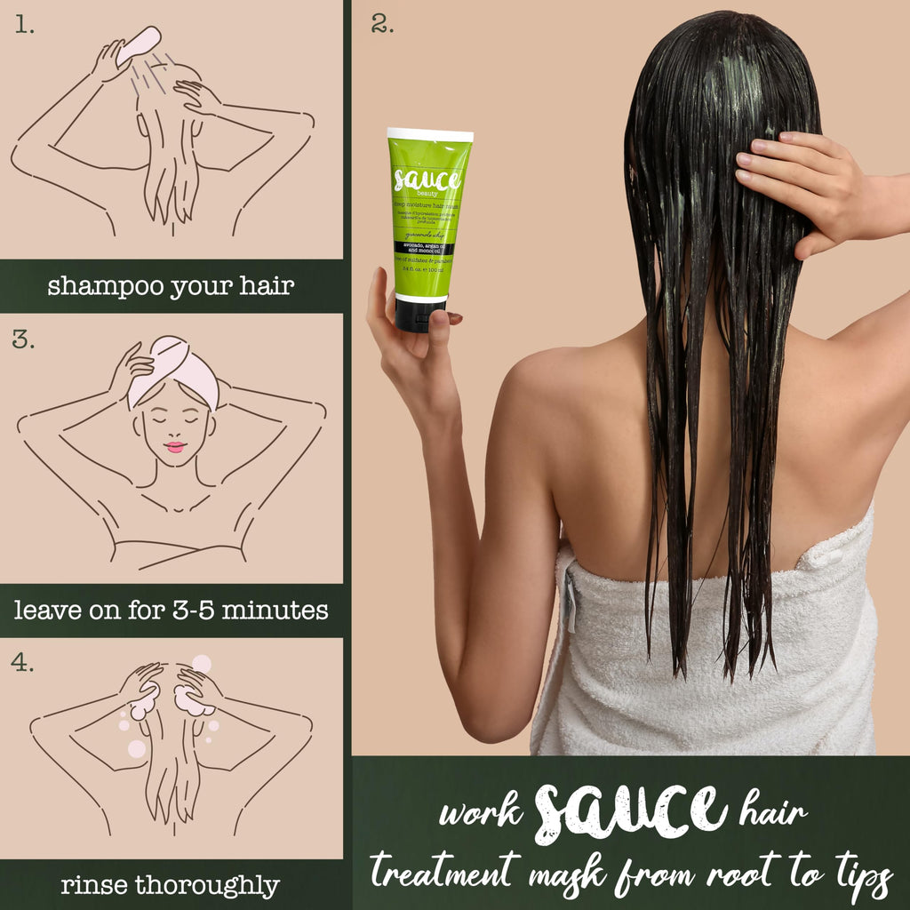 SAUCE Deep Conditioning Hair Mask, Guacamole Whip, 3.4 Fl Oz | Frizz Control for Dry, Damaged Hair, With Avocado, Honey, Monoi & Argan Oil, All Hair Types, Paraben & Sulfate-Free