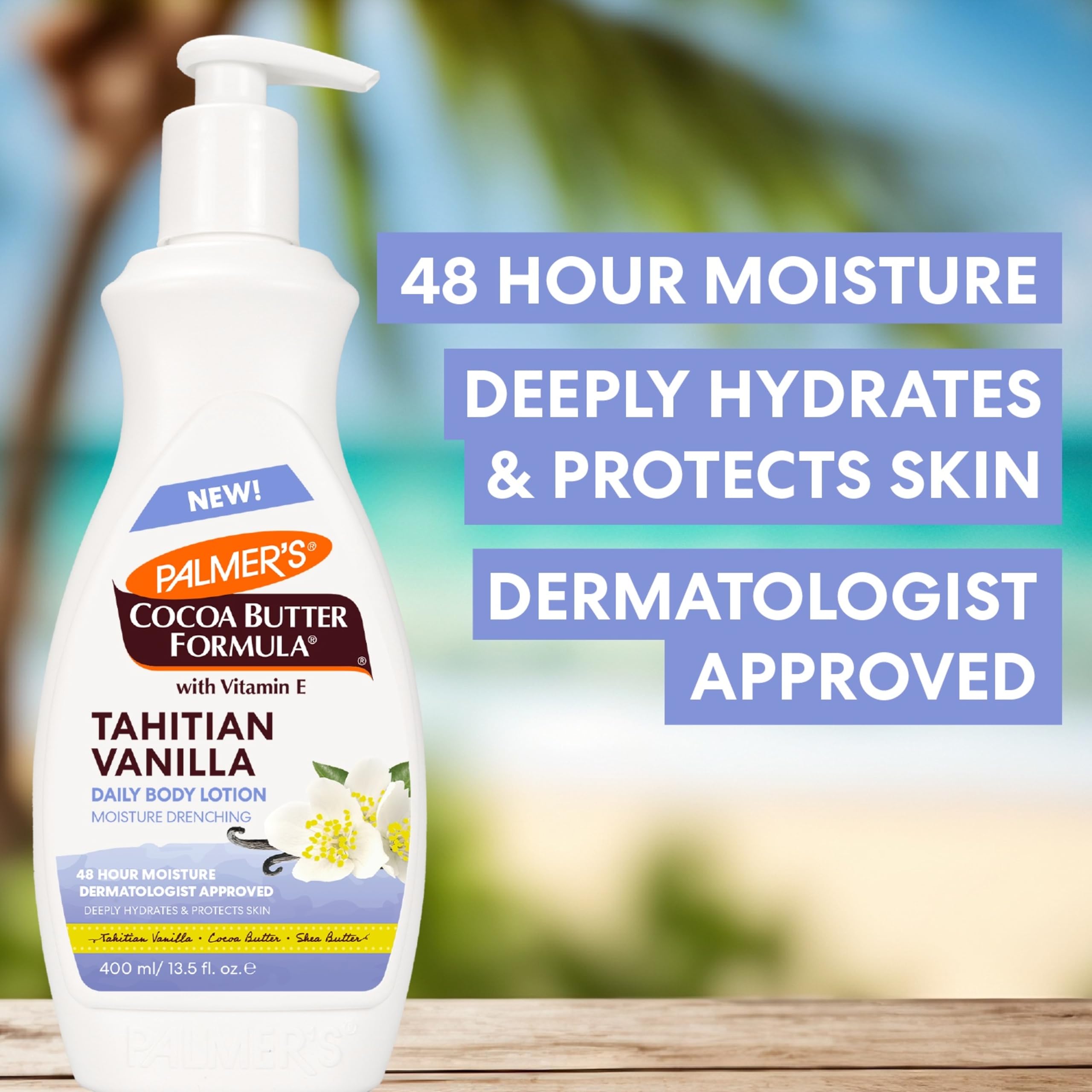 Palmer's Cocoa Butter Formula Tahitian Vanilla Body Lotion,13.5 Oz, Daily Moisturizing Lotion for Dry Skin with Shea Butter & Vitamin E, Hydrates & Protects, Provide 48-Hour Deep Moisture,(Pack of 2)