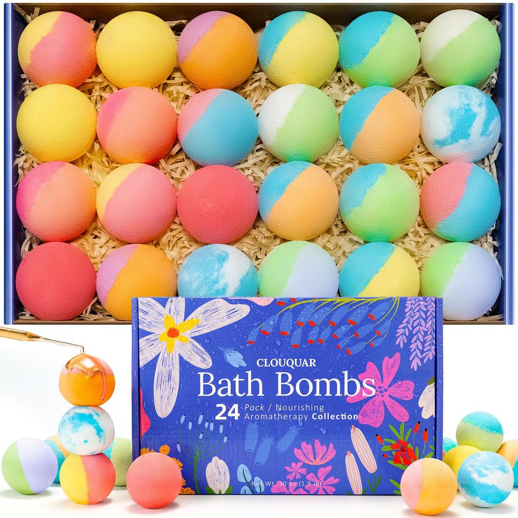 Hemp Oil Bath Bombs Gift Set for Women, 24 Pack Natural Bubble Bath Spa Kit