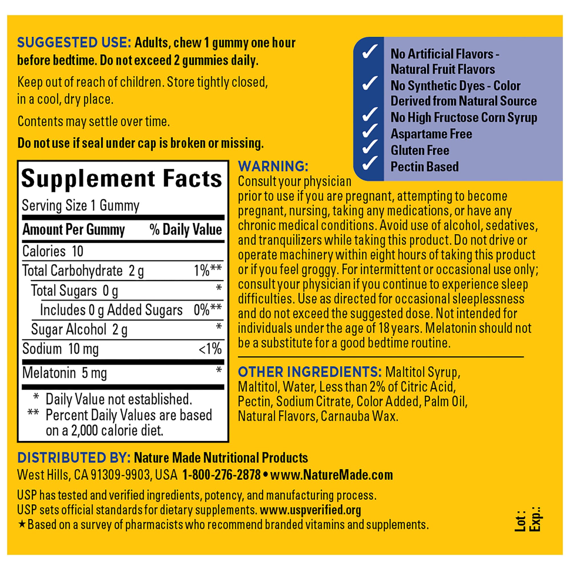 Nature Made Zero Sugar Melatonin 5mg Sleeping Gummies for Adults Extra Strength,100% Drug & Aspartame Free,70 Sugar-Free Melatonin Gummies,70 Day Supply,(Pack of 2)