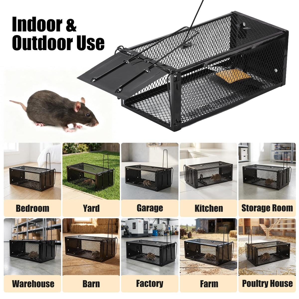 2 Pack Humane Rat Traps 12.5"x5.5"x4.5", Reusable Mouse Traps for Indoor/Outdoor Use, No-Kill Live Capture for Chipmunks, Rats, Mice