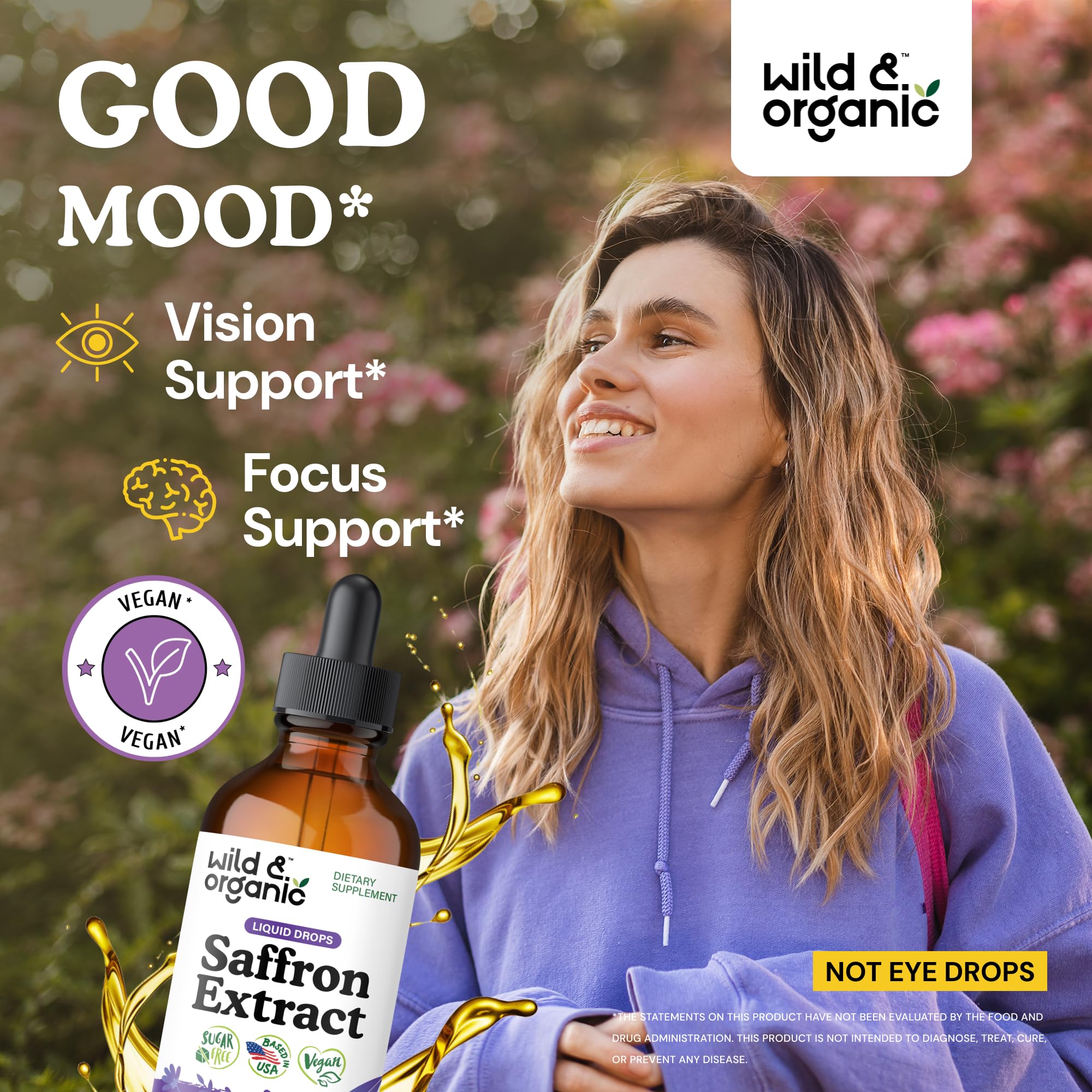 Wild & Organic Saffron Supplements 88.5 mg - Mood, Focus, Eye Support - 4oz | Saffron Extract Liquid Drops - Add to Tea - 5-Month Supply - Crocus Sativus Herb - Vegan, No Sugar & Alcohol-Free Tincture