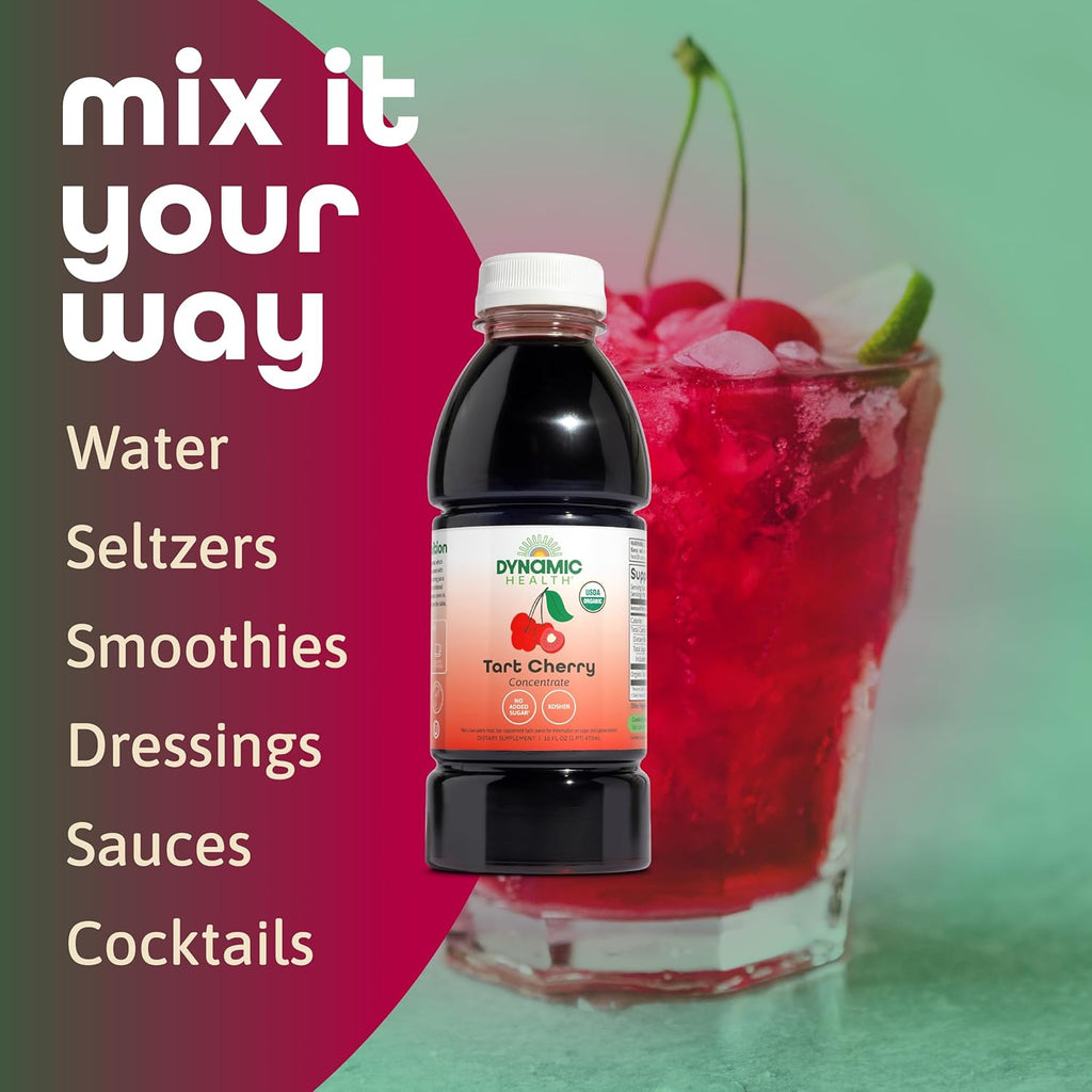 Buy now Dynamic Health Organic Tart Cherry Juice, Unsweetened 100% Juice Concentrate, Antioxidants Supplement, No Sweeteners or Additives, Vegan, Gluten Free, BPA Free (16oz) at indiglob india