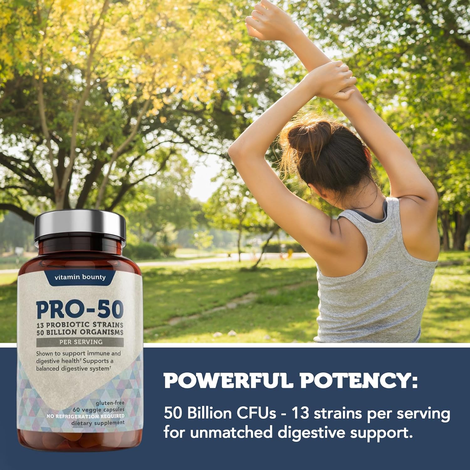 Buy now Vitamin Bounty Pro-50 Probiotics 50 Billion CFU for Women & Men - 13 Multi Strain Probiotic + Prebiotic - Digestive Health Supplements for Gut Health Support - Delayed Release Capsules for Men & Women at indiglob india