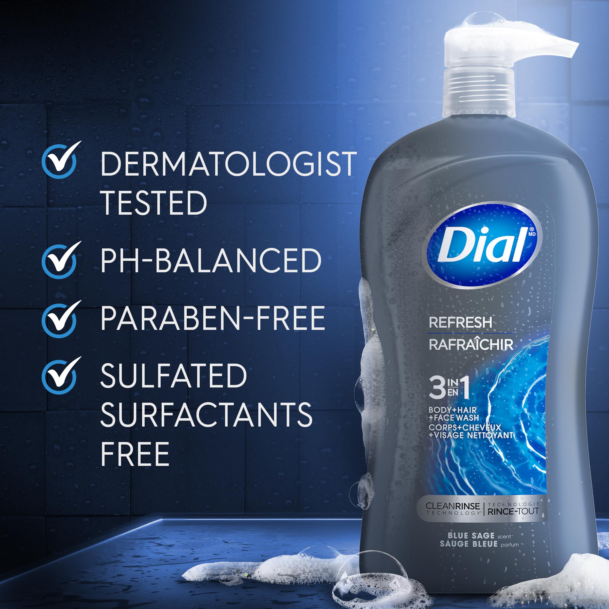 Buy now Dial Men 3in1 Body, Hair and Face Wash, Hydro Fresh, 32 fl oz at indiglob india