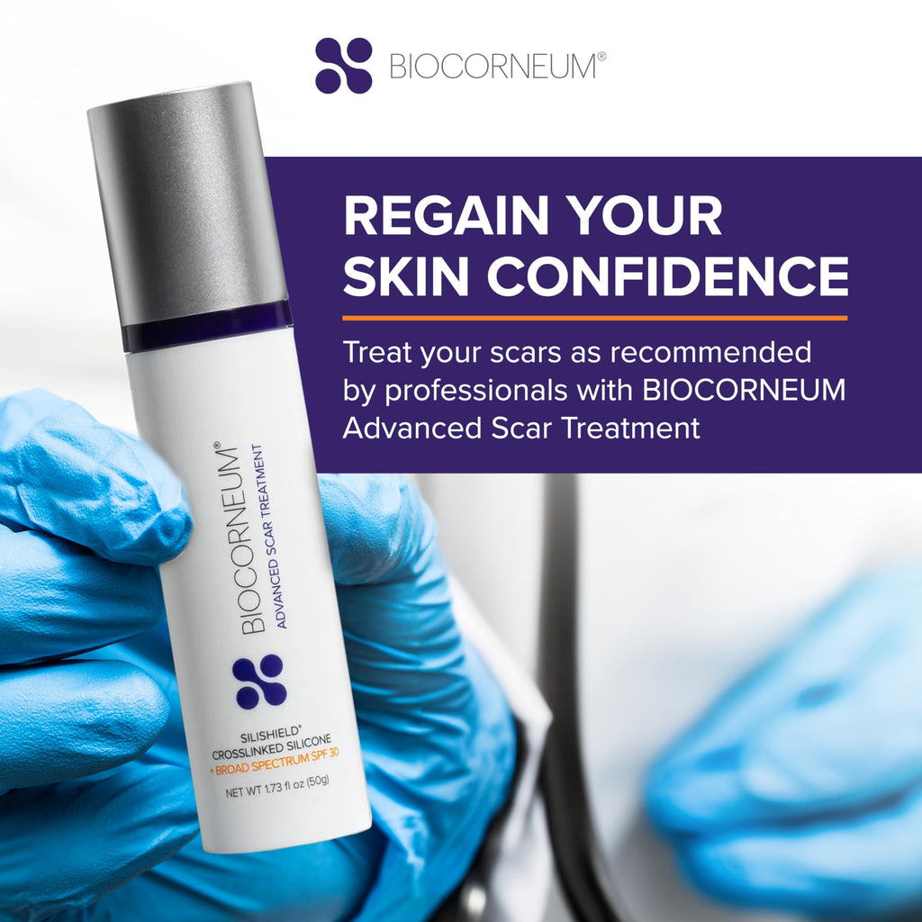 Biocorneum Silicone Scar Gel with SPF 30, Fast-Drying Scar Cream, 10g | Advanced Scar Treatment with Silishield®, Water Resistant Silicone Gel for Scars New & Old, Scar Cream for Surgical Scars