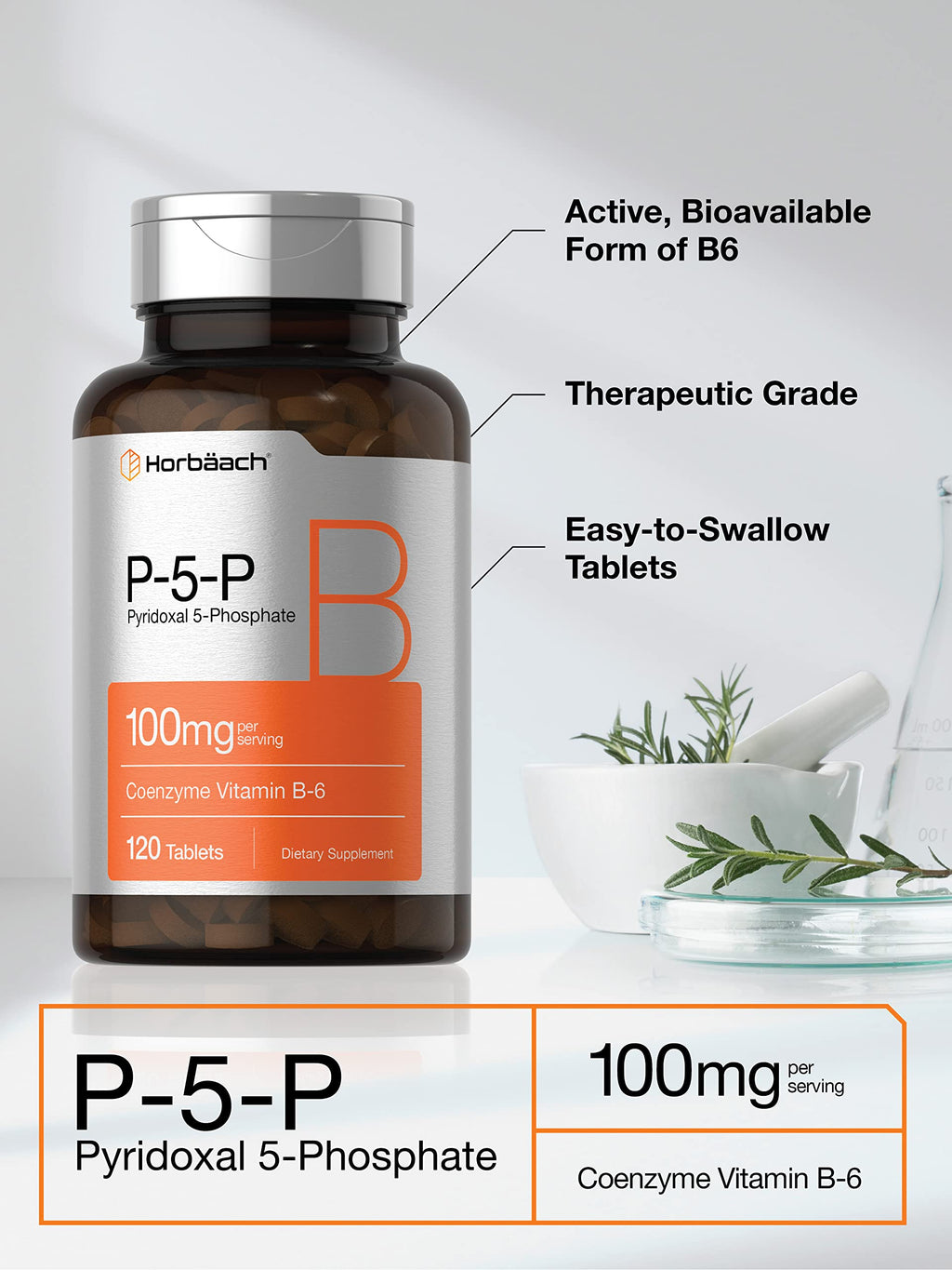 Horbäach P5P Activated Vitamin B6 100mg | 120 Vegetarian Tablets