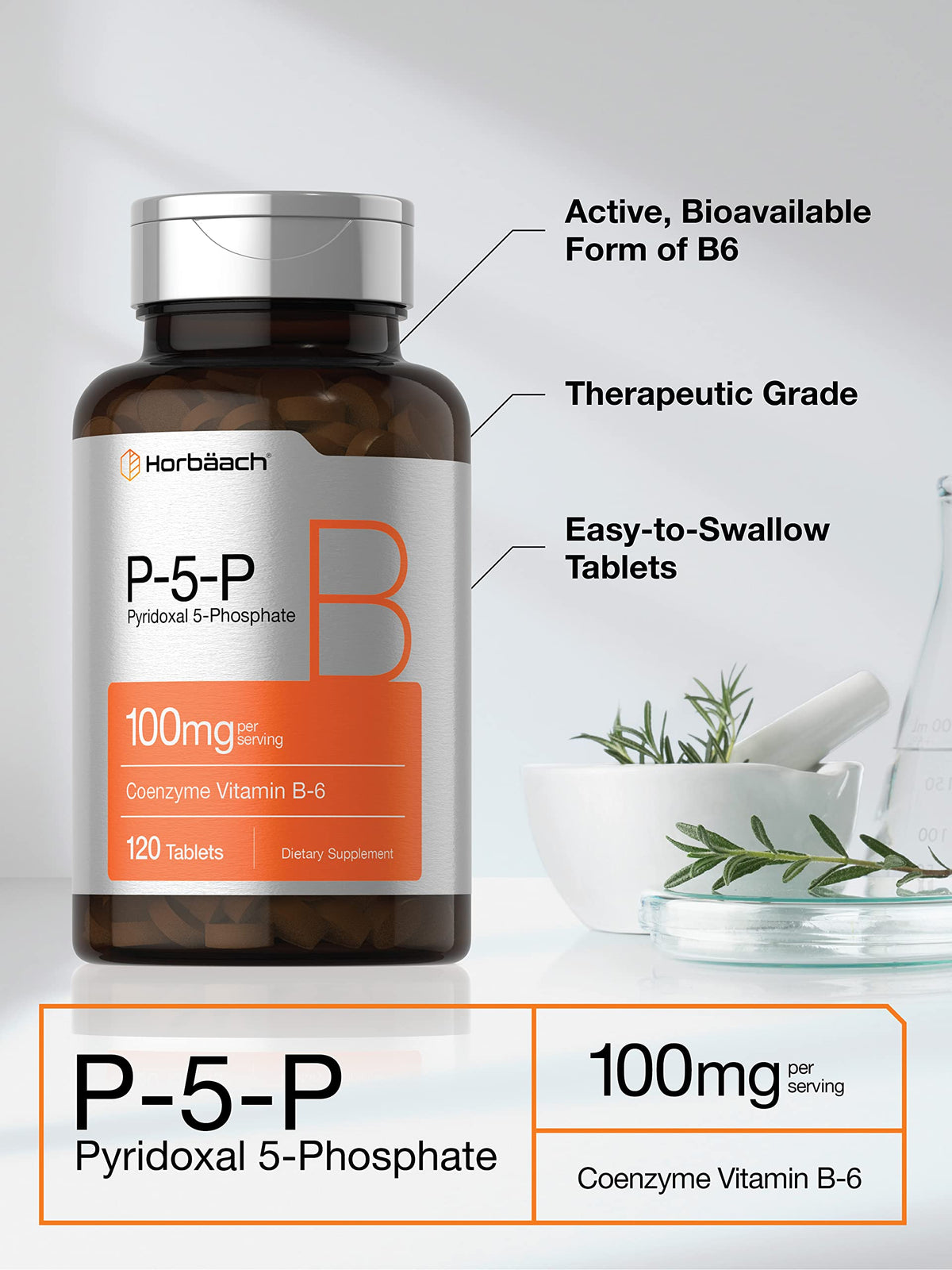 Horbäach P5P Activated Vitamin B6 100mg | 120 Vegetarian Tablets