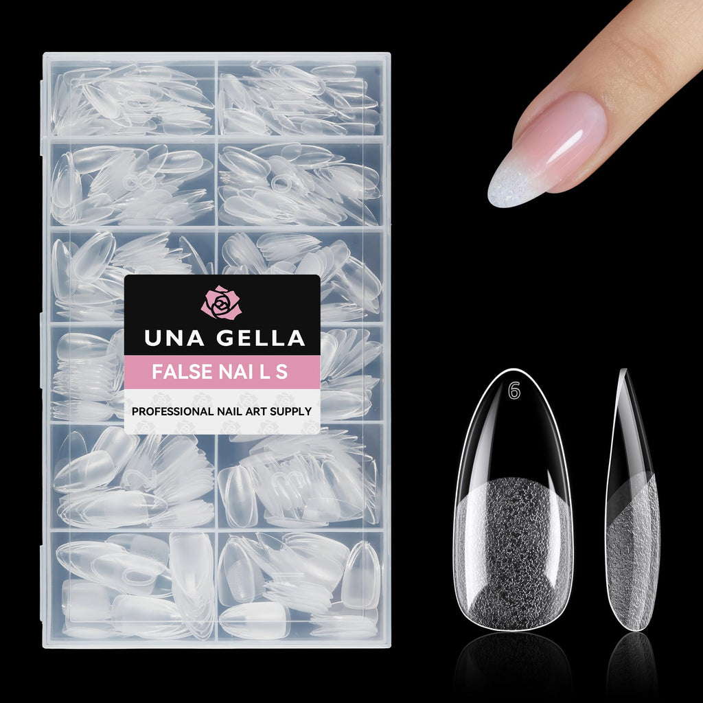 Buy now UNA GELLA Almond Gel Nail Tips, 504PCS Pre Etched Clear Fake Nails Tips Medium Almond Shape - 12 Sizes Full Cover Soft Acrylic Press On Nail Extensions No C Curve Gift for Diy at Home at indiglob india