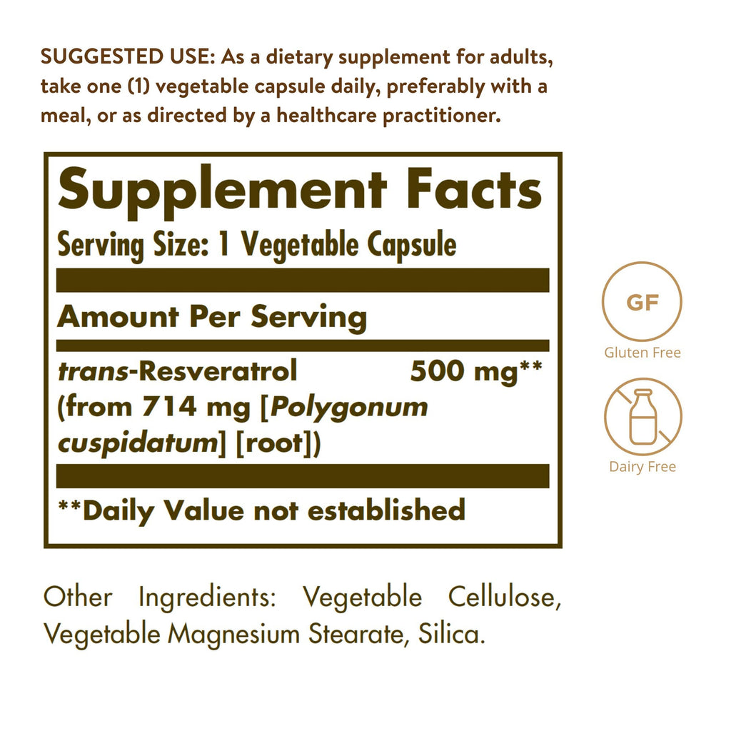 Buy now Solgar Resveratrol 500 mg, 30 Vegetable Capsules - Antioxidant Protection - Gluten Free, Dairy Free - 30 Servings at indiglob india