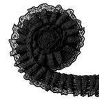 5 Yards Double Layer Ruffle Trim, 1.97 in Width Black Lace Ribbon, Vintage Lace Fabric Embroidered for Sewing, Clothes, Dresses, Craft, Bag, Gift Package, Wedding Decoration