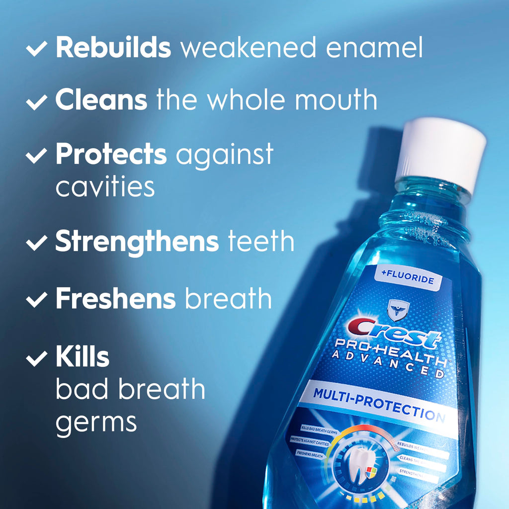Buy now Crest Pro-Health Advanced Multi-Protection Mouthwash, Alcohol Free Mouthwash, Fresh Mint, 500 mL (16.9 Fl Oz), Pack of 4, Crest Mouthwash, Flouride Mouthwash at indiglob india