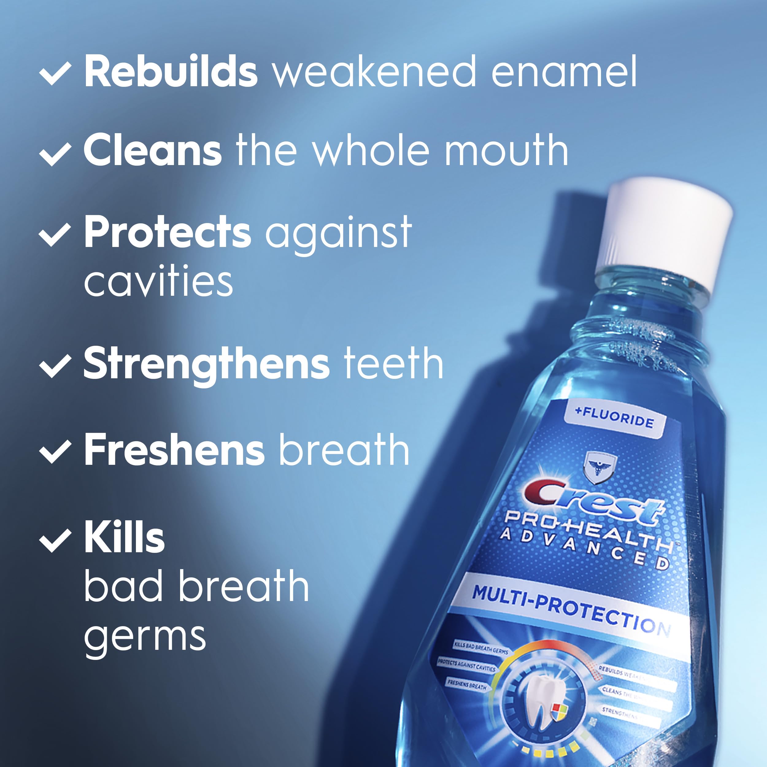 Buy now Crest Pro-Health Advanced Multi-Protection Mouthwash, Alcohol Free Mouthwash, Fresh Mint, 500 mL (16.9 Fl Oz), Pack of 4, Crest Mouthwash, Flouride Mouthwash at indiglob india