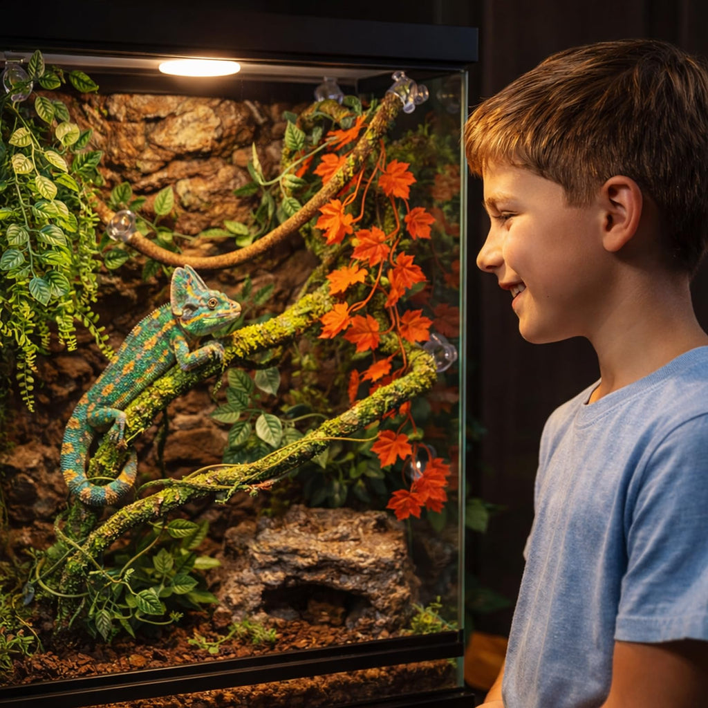 Grddaef Reptile Vines Plants for Terrarium, Flexible Vines Jungle Climbing Branch with Leaves Tank Decor for Snakes Bearded Dragons Geckos Hermit Crabs Lizards Chameleons