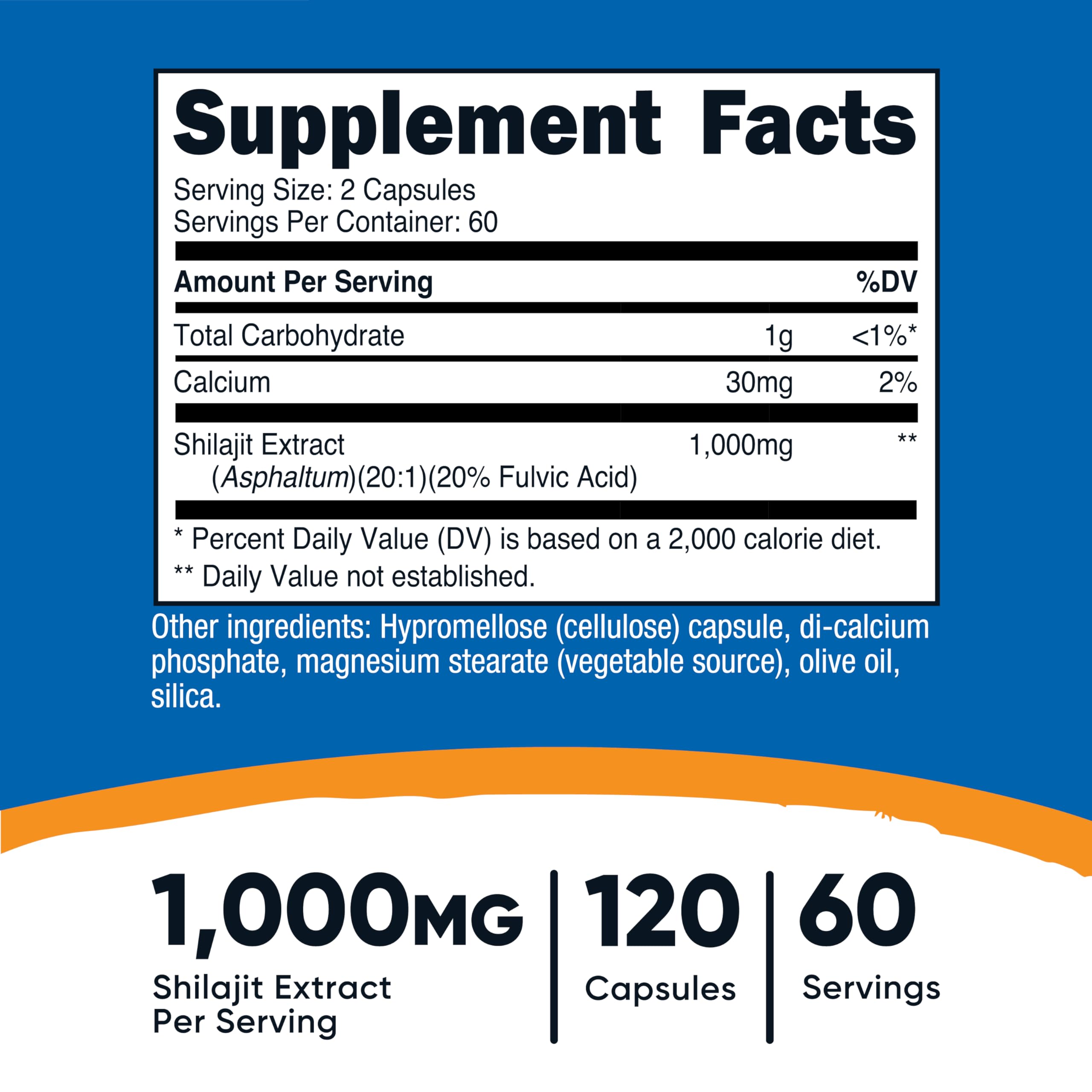 Nutricost Shilajit Capsules 1,000mg Per Serving, 120 Capsules, 60 Servings | Shilajit Extract with Naturally Occurring Fulvic Acid, Gluten Free, GMO-Free, Vegan Friendly