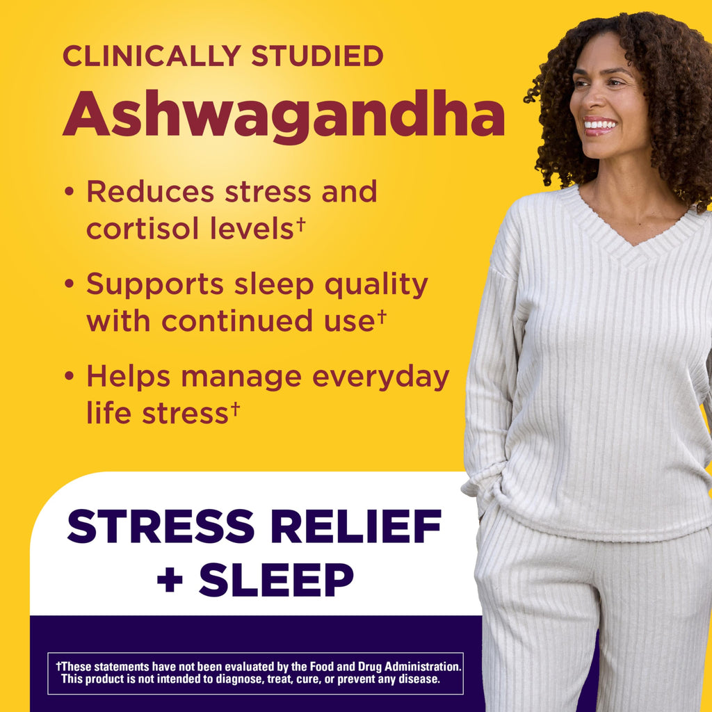 Nature Made Magnesium + Ashwagandha Capsules, 60 Capsules | Stress Relief and Sleep Support, Magnesium 300 mg and Clinically Studied Sensoril Ashwagandha Supplements, 30 Day Supply