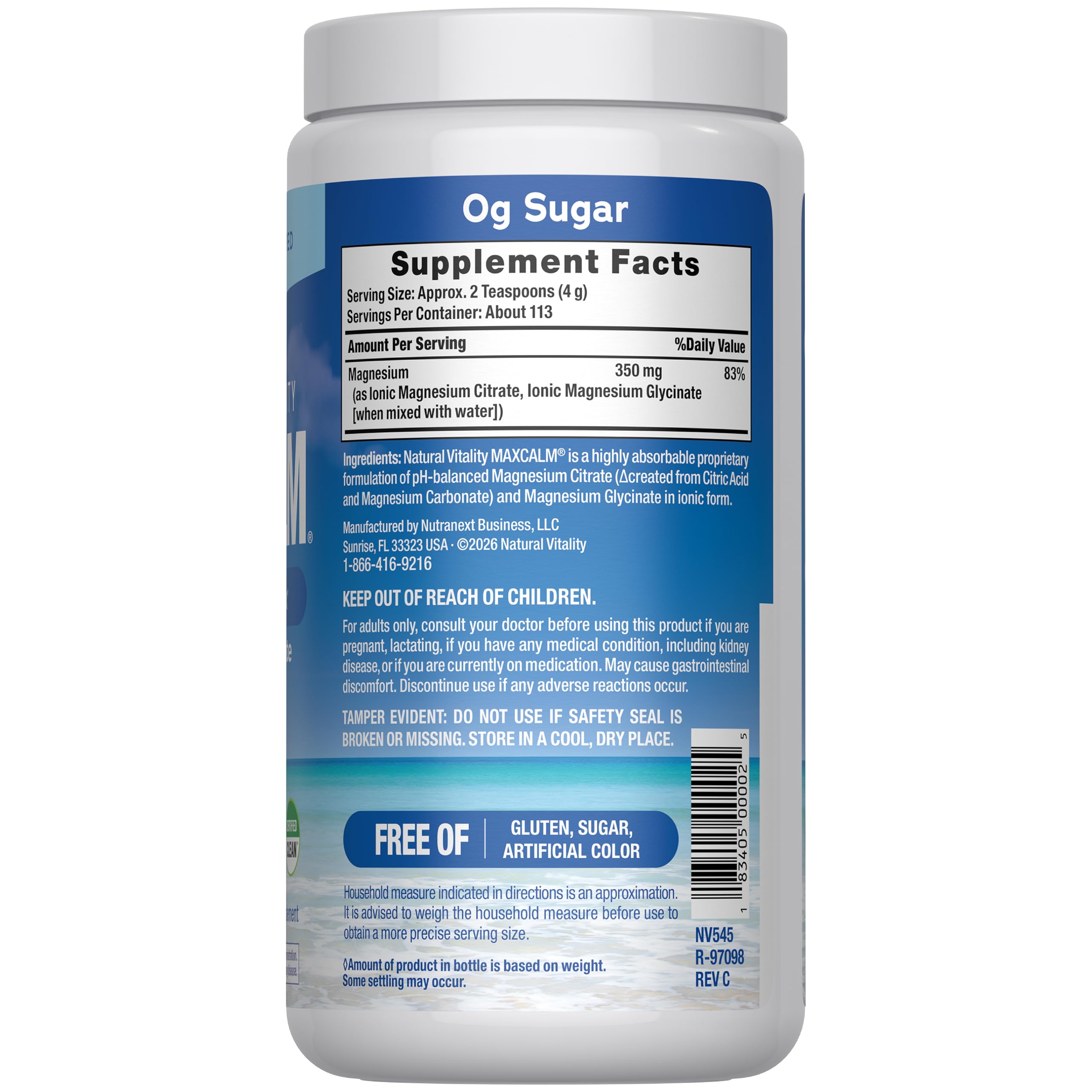 Natural Vitality Calm, Magnesium Supplement, Anti-Stress Drink Mix Powder, Gluten Free, Vegan, & Non-GMO, Original Unflavored, 16 oz