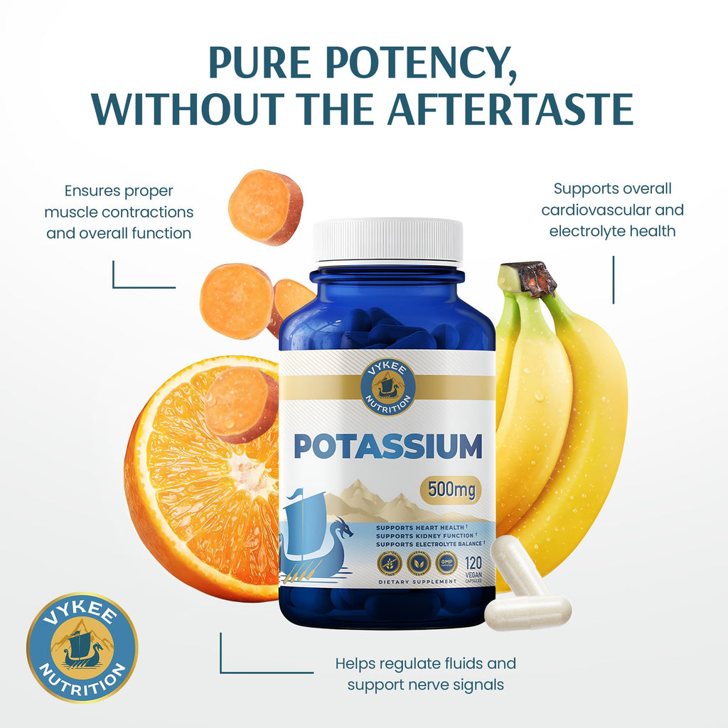 Vykee Nutrition Potassium Citrate Capsules Helps Electrolyte Balance 500 mg | Supplements for Electrolyte Balance, Muscle & Heart Health - Vegan, Non-GMO, Gluten Free - 500 mg, 120 Count