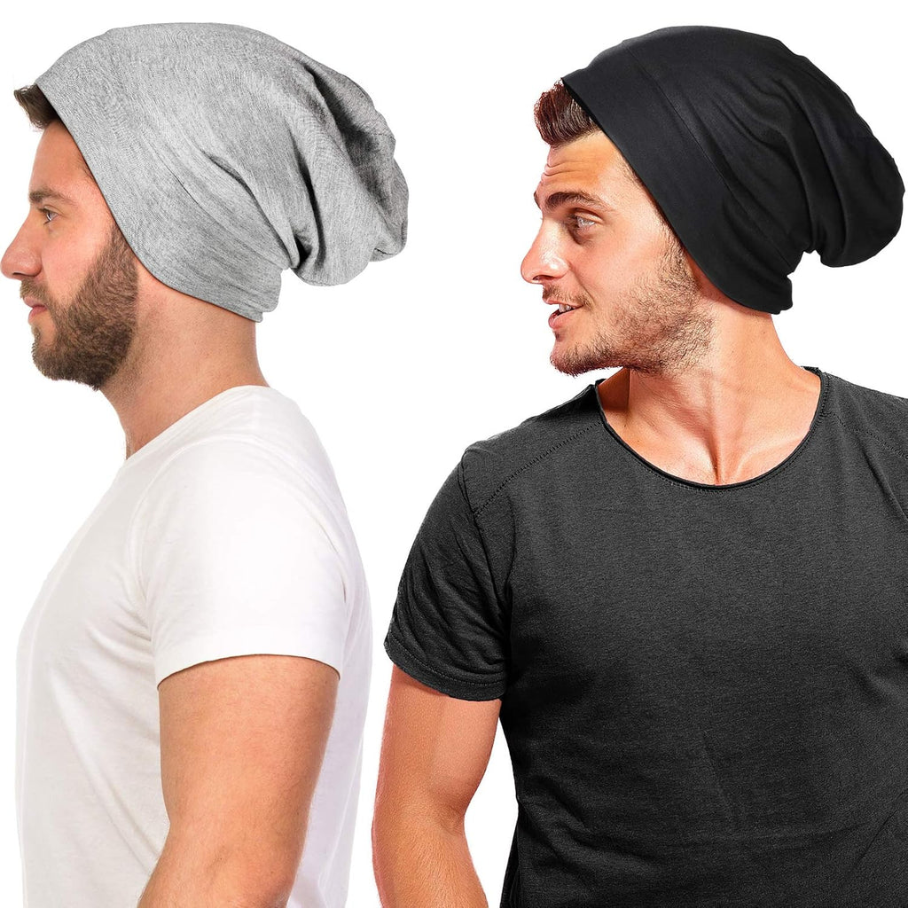 Buy now Geyoga 2 Pcs Adjustable Silk Satin Bonnet for Sleeping Men Silk Satin Beanie with Adjustable Elastic Band for Curly Hair(Black, Gray) 2 Count (Pack of 1) Black, Gray at indiglob india