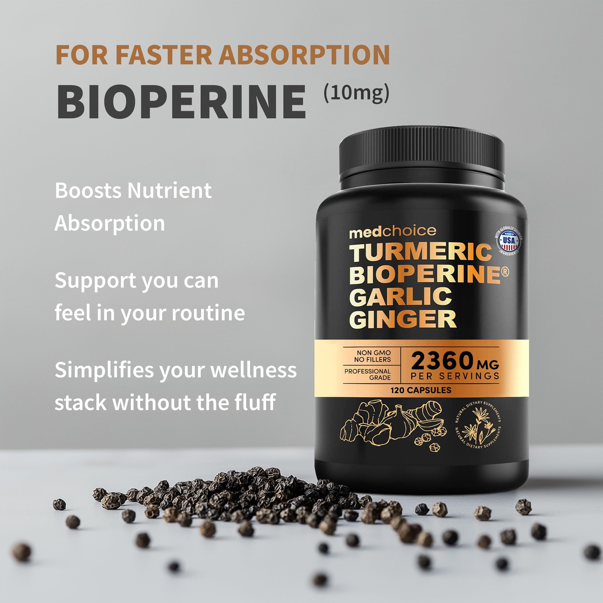 MEDCHOICE 4-in-1 Turmeric Joint Support with Garlic & BioPerine, 120ct | Mobility, Flexibility and Digestive Comfort Support, Turmeric with Garlic and BioPerine, Joint Supplement (Pack of 2)