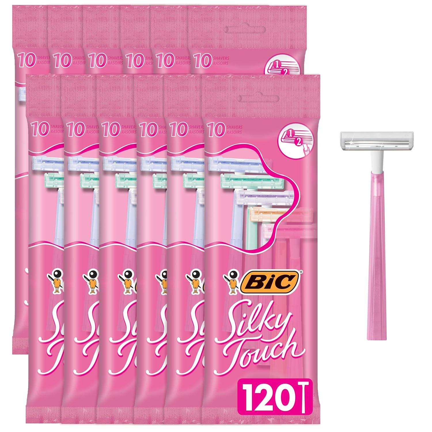 Buy now BIC Silky Touch Women's Disposable 2 Blade Razors, Pretty Pastel Handles and Travel Ready, 10-Pack 10 Count (Pack of 12) at indiglob india