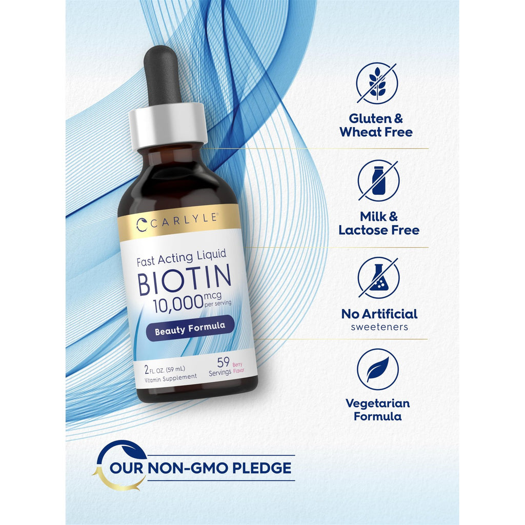Carlyle Liquid Biotin 10000mcg | 2 oz | Extra Strength Drops