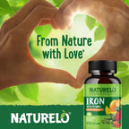 NATURELO Vegan Iron Supplement with Vitamin C & Organic Whole Foods, 90 Ct | Gentle Iron Capsules for Women & Men with this Mineral Deficiency - Including Pregnancy, Anemia and Vegan Diets