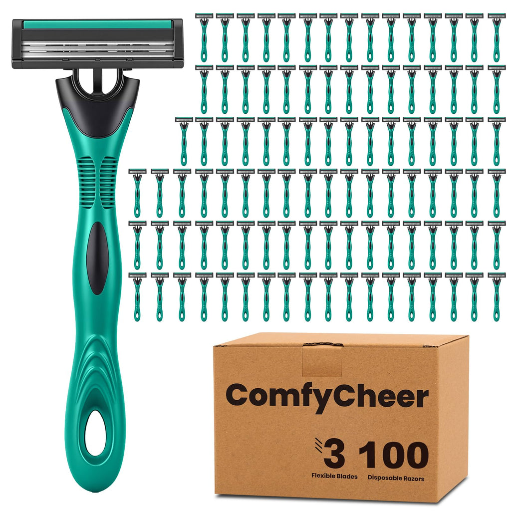 20 count Disposable Razors Blades for Men，3-Blade Razors，Bulk Stainless Steel Shavers with Lubricating Strip for Shaving Sensitive Skin