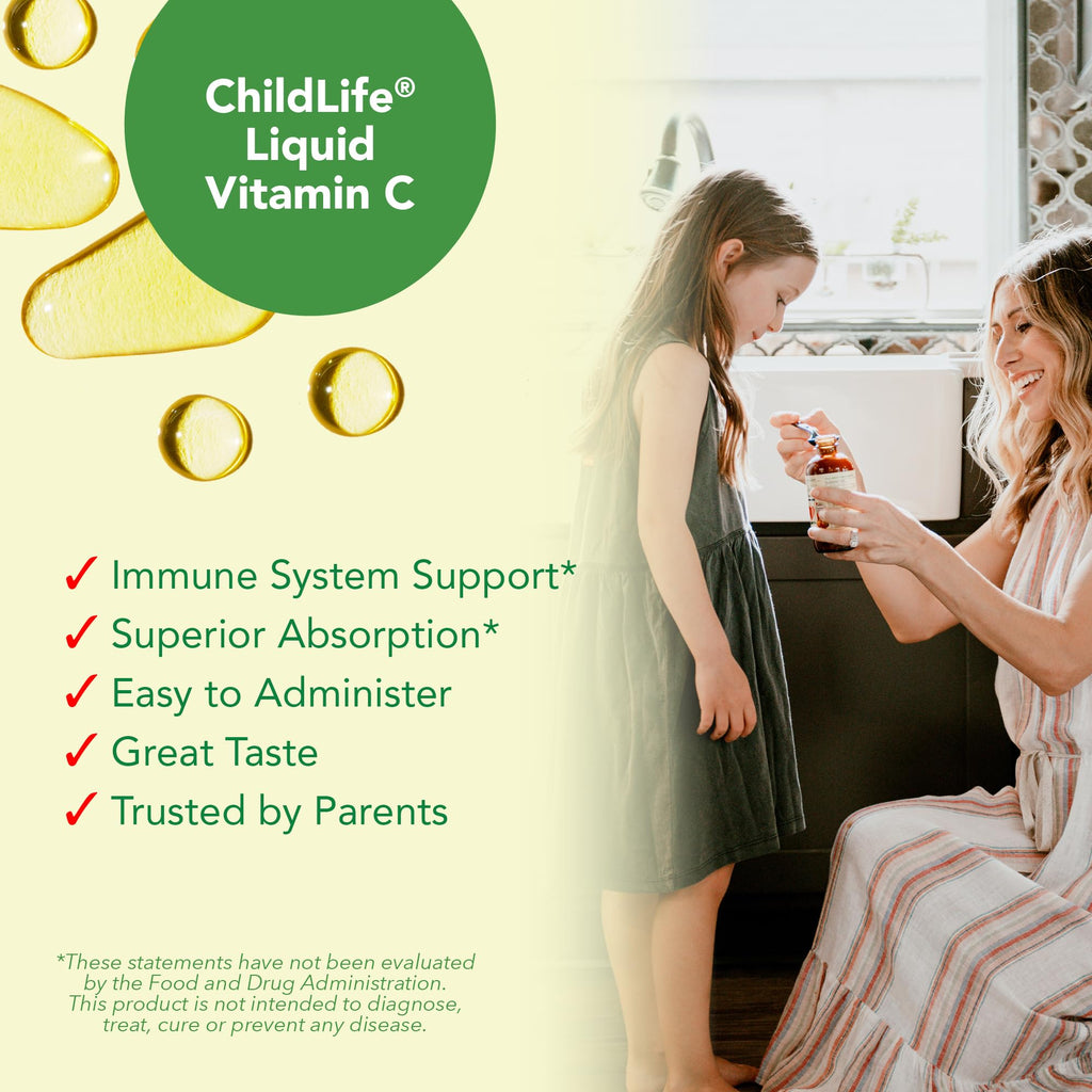 CHILDLIFE ESSENTIALS Liquid Vitamin C Low Sugar Kids, 4 Fl Oz (Pack of 2) | Pure Vitamin C Liquid Supplement, Toddlers, Babies, Immune System Support, Natural Orange Flavor, Kids, Low Sugar