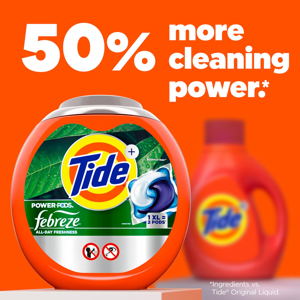 Buy now Tide Power Pods with Febreze Laundry Detergent Pacs, 45 Count, Botanical Rain Scent, All-Day Freshness at indiglob india
