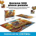 Buy now Buffalo Games - 500 Piece Jigsaw Puzzle Angelo Bonito Autumn Lake House, Made in USA, Premium Recycled Board, Full-Color Poster at indiglob india