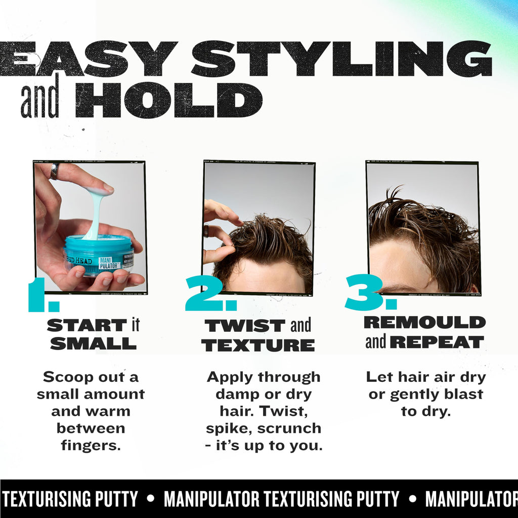 TIGI Bed Head Manipulator Texturizing Putty, Firm Hold Styling Putty for Short to Medium Hair, 2.01 oz