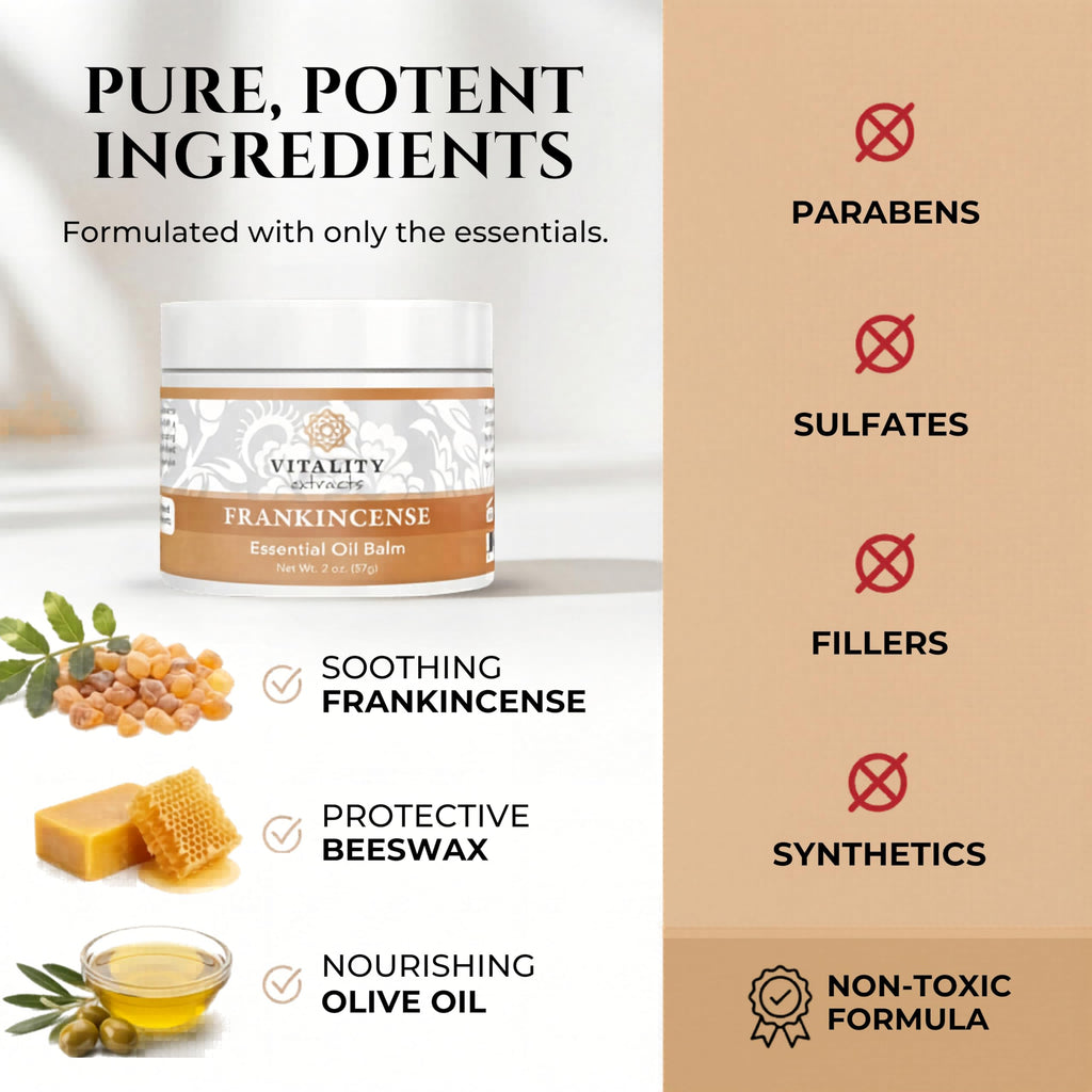 Vitality Extracts Frankincense Essential Oil Balm (2oz) – Boswellia Serrata, Beeswax & Vitamin E, Deep Moisturizing Skin Balm for Dry, Cracked Skin, Soothing & Nourishing for All Skin Types