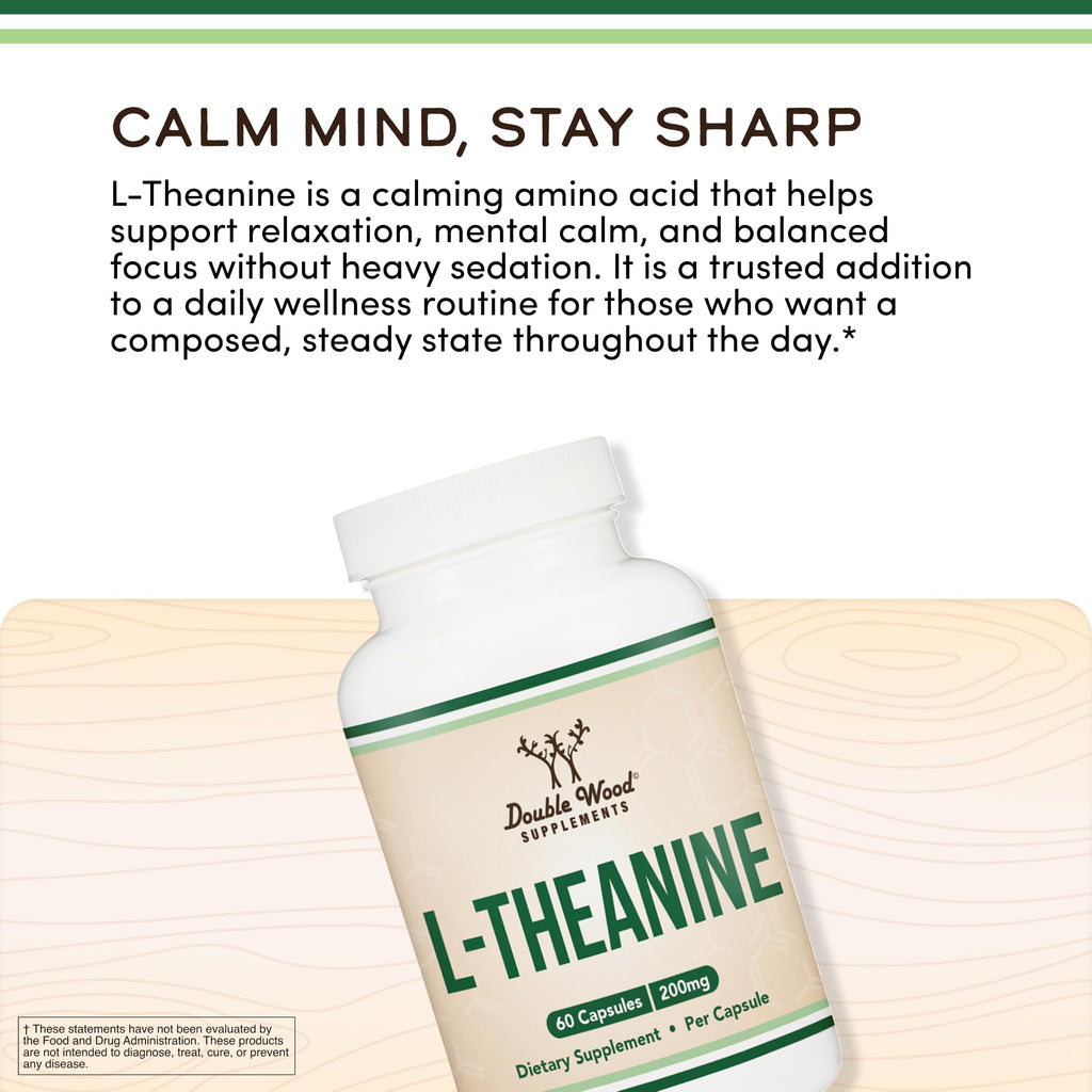 L-Theanine 200mg, Calm, Restful Sleep & Focus, 60 Capsules | Calm & Stress Relief, Restful Sleep Support, Calm Focus Without Jitters, Non-GMO, Third-Party Tested