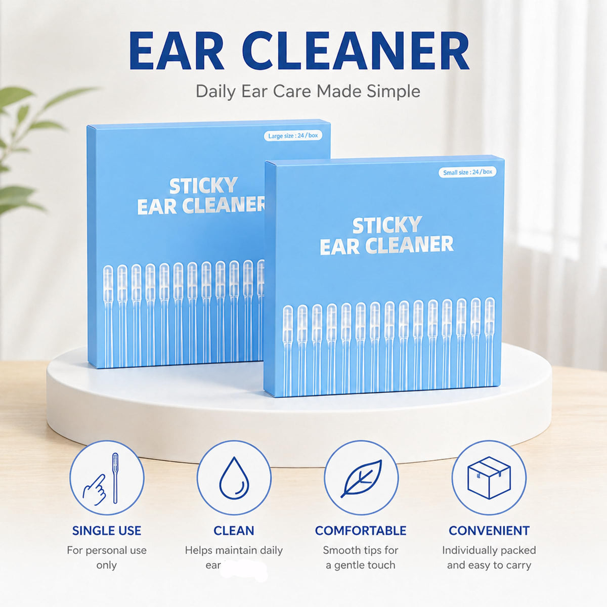 48 pcs Sticky Ear Cleaning Stick, Reusable Ear Cleaning Tools with Soft Rubber Head, Gentle Adhesive Ear Pick for Ear Wax Cleaning, Adhesive Ear Cleaning Sticks for All Ages
