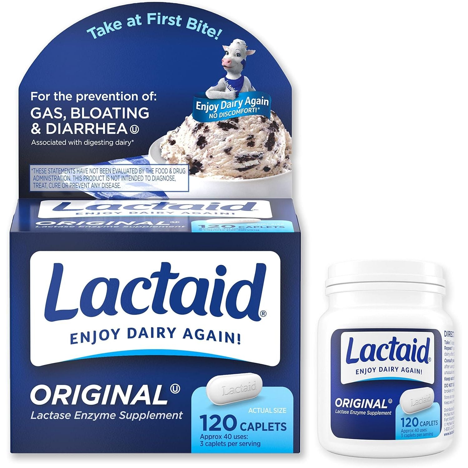 Buy now Lactaid Original Strength Lactose Intolerance Pills, 9000 FCC Natural Lactase Enzyme Dairy Relief Caplets, Helps Prevent Gas, Bloating & Diarrhea Due to Lactose Sensitivity in Adults & Kids, 120 Count at indiglob india