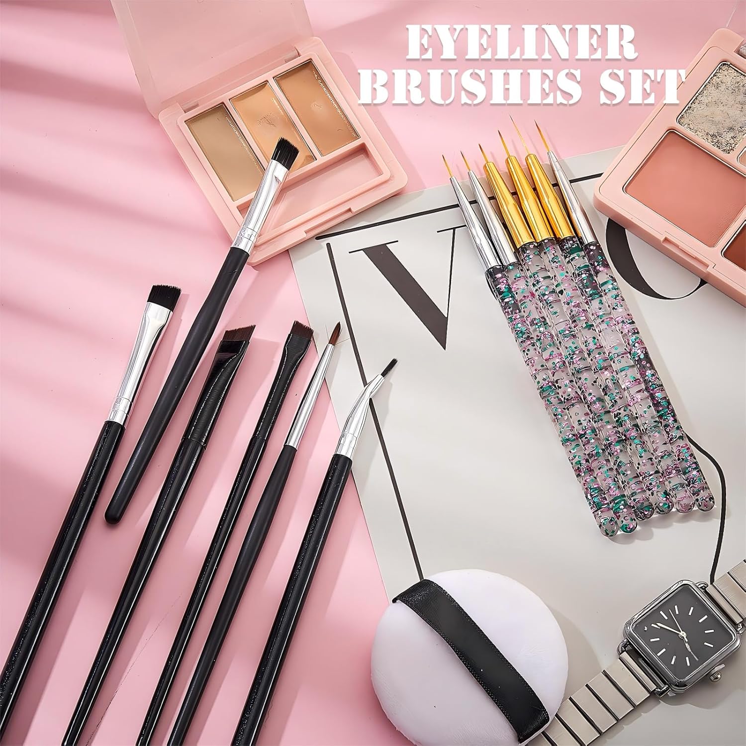 Buy now 12 Pieces Eyeliner Brushes Set, Slanted Makeup Gel Eyeliner Brush Line Fine Bent Eyeliner Brush Pointed Round Makeup Brush Angled Eyeliner Makeup Tool for Girls Women Cosmetic Applicators at indiglob india