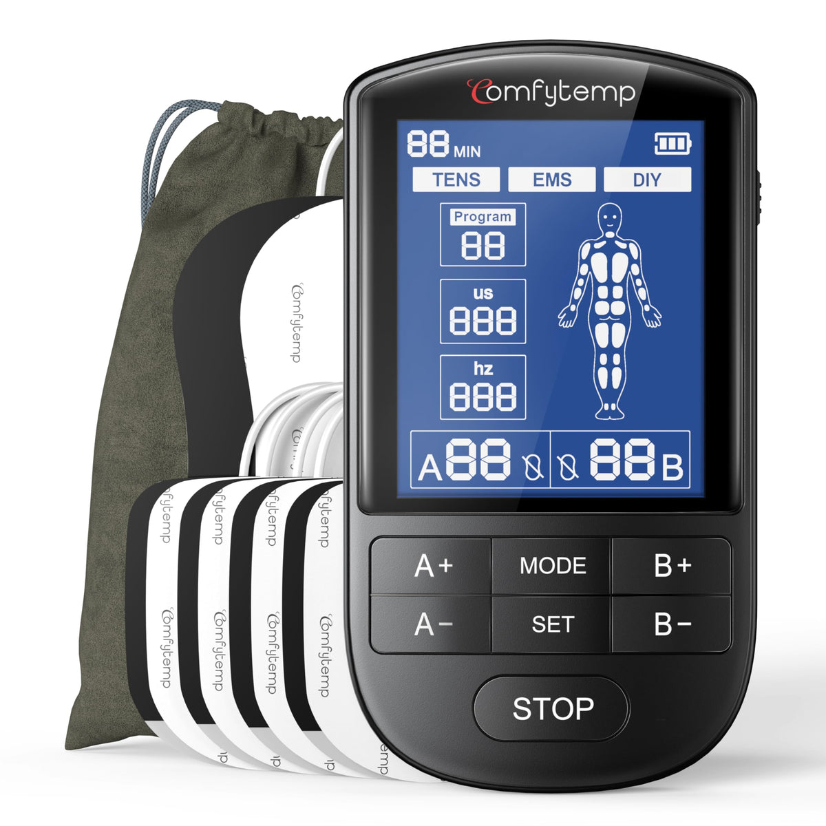 Comfytemp 3-in-1 TENS Unit Muscle Stimulator for Pain Relief, Rechargeable