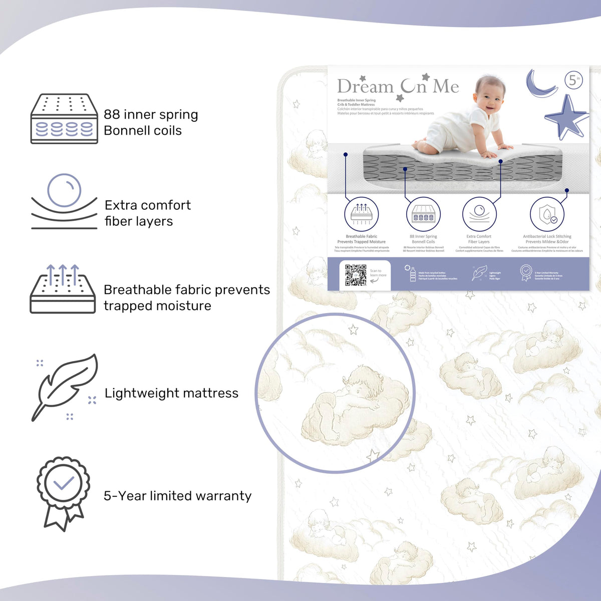 Dream On Me Twilight 2-in-1 Breathable Spring Coil Crib & Toddler Mattress