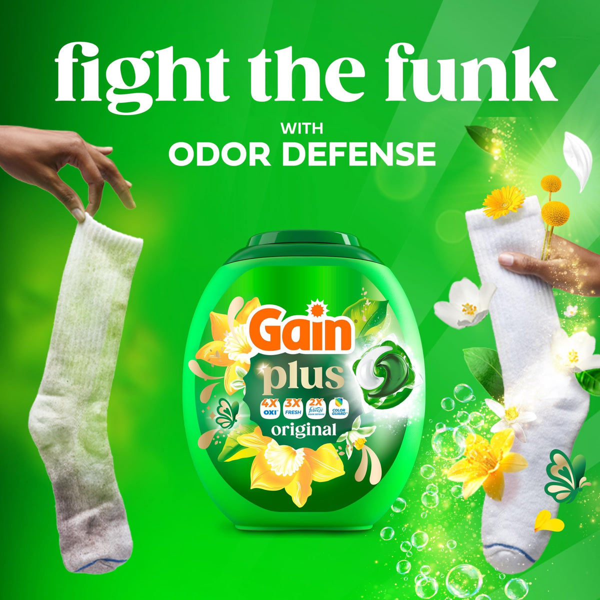 Gain Plus Flings Liquid Laundry Detergent Pacs, Gain's Best Clean, All-In-One, Original Scent, 45 Count