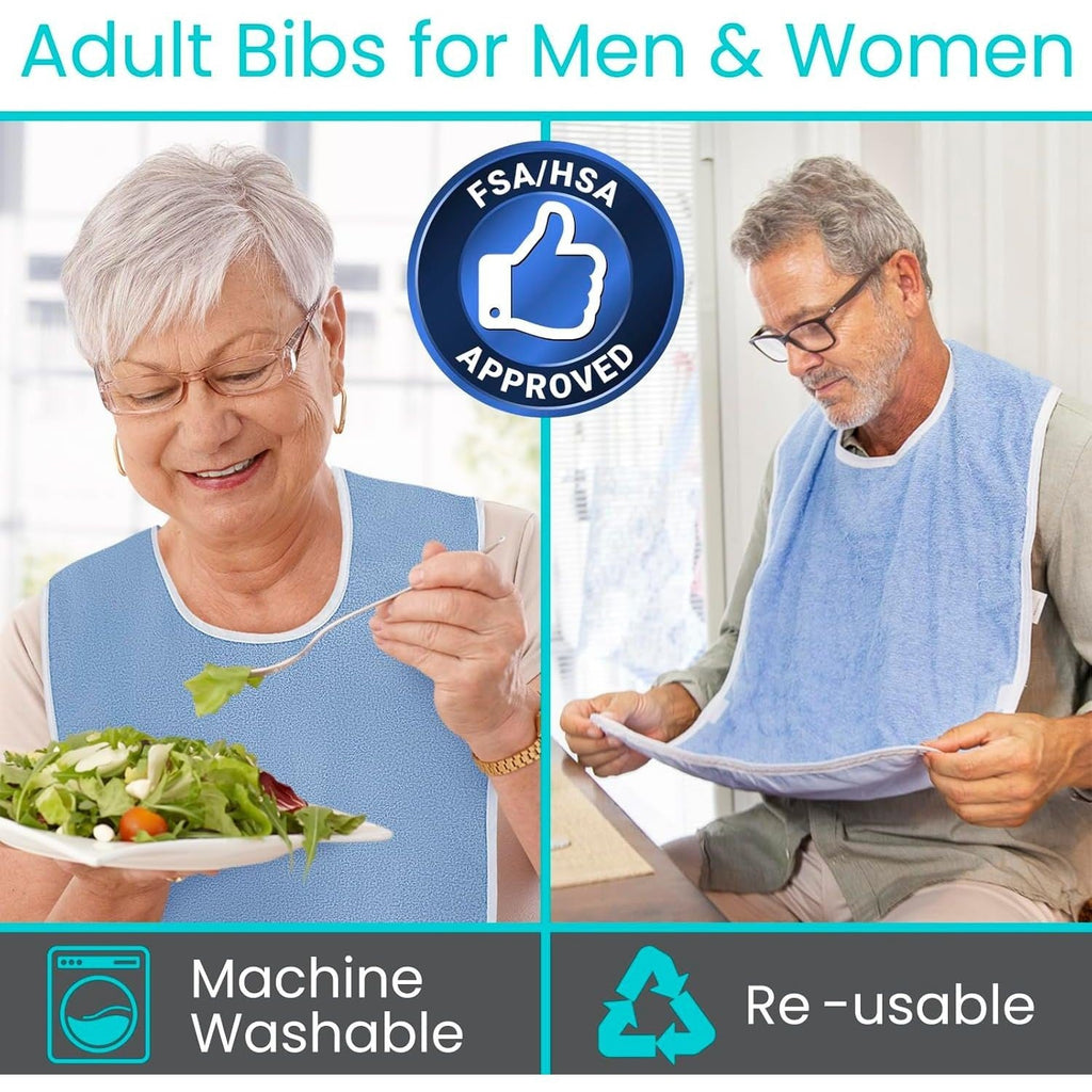 Buy now Vive Adult Bibs - Waterproof Apron Set for Men, Women for Eating with Adjustable Strap - Washable Reusable Large Terry Cloth at indiglob india