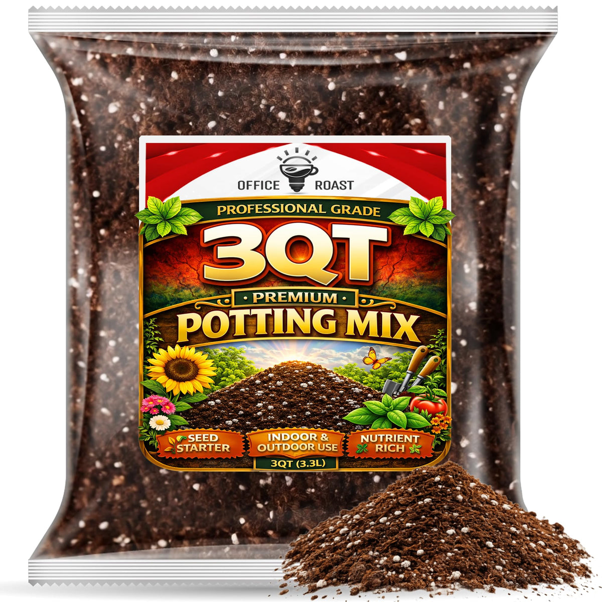 Potting Mix Soil 3 QT for Indoor Plants & Outdoor Gardening – Seed Starter Soil, All Purpose Planting Mix – Moisture Retaining, Fast Draining Soil for Seeds, Herbs, Flowers & Vegetables