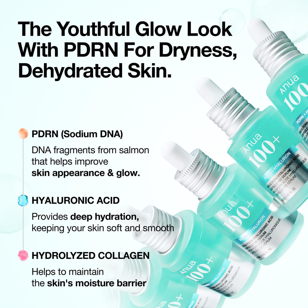 Anua PDRN Hyaluronic Acid Capsule 100 Serum, 1.01 fl.oz | Radiant Face Serum, Salmon DNA, Hyaluronic Acid, Hydration, Moisture Plumping Effect, Lightweight, Glass Skin